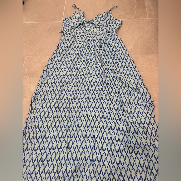 Vineyard Vines Lattice Print Tie Front Maxi Dress Crystal Blue Size 10 - Picture 13 of 13